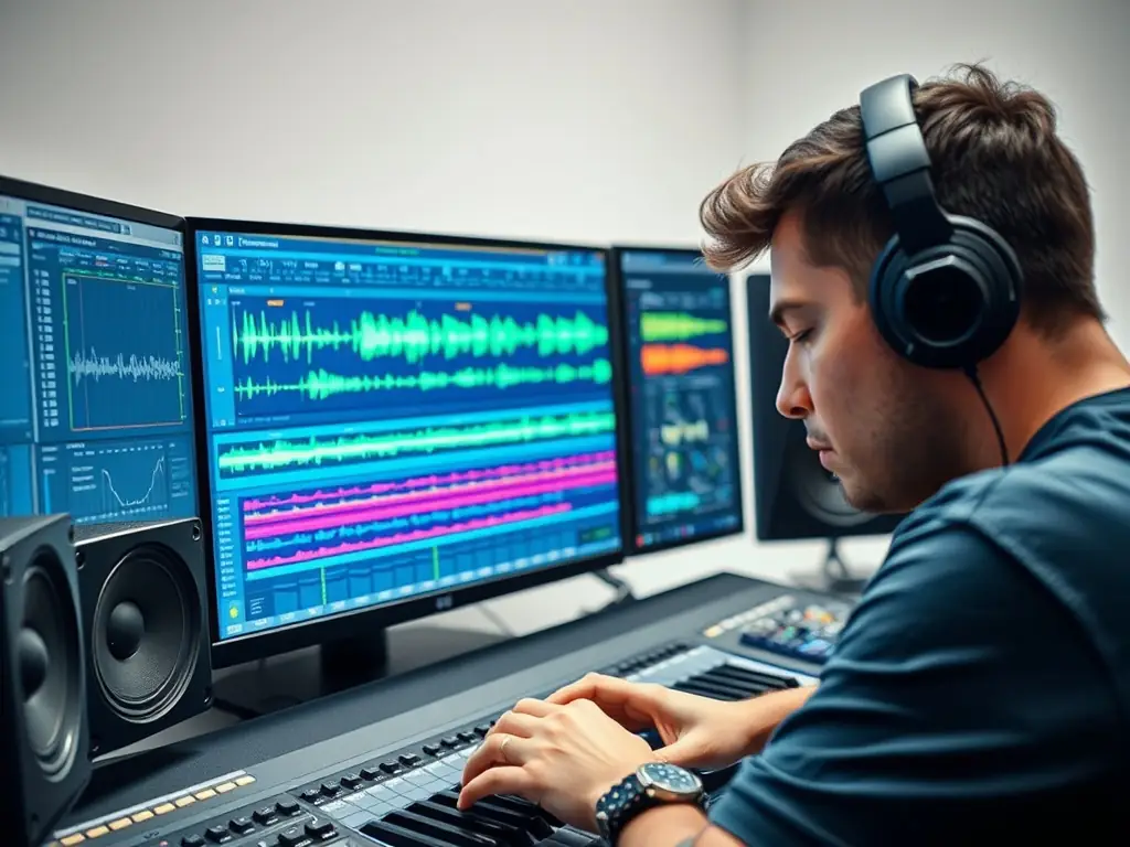 A student working on a digital audio workstation.